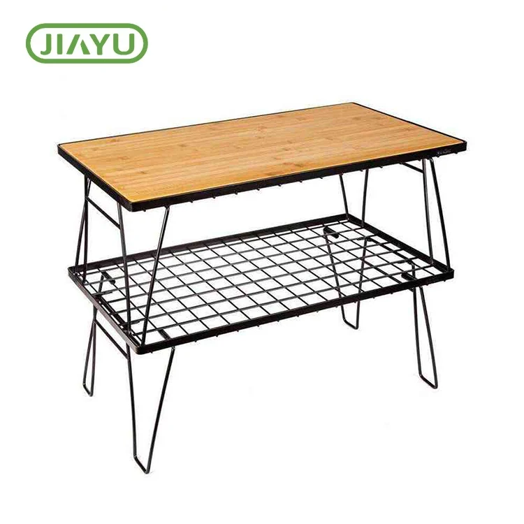 Folded Solid Wood Iron Mesh Camping Table